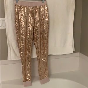 Rose gold sequin joggers